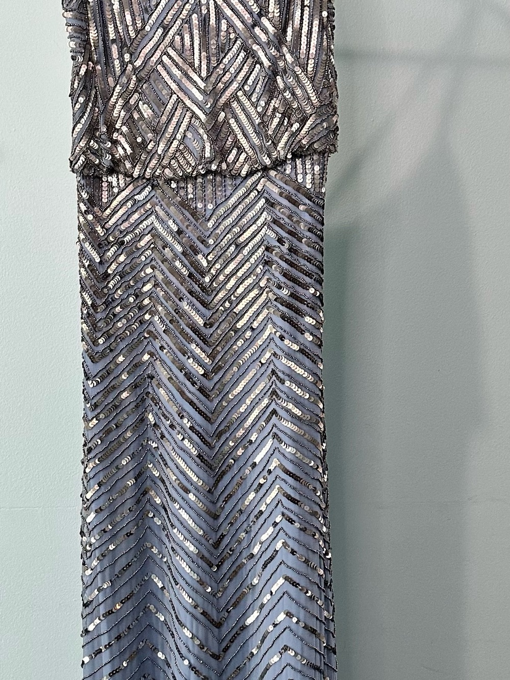 NWT SZ 14 Adrianna Papell Beaded Sequin Chevron Gown